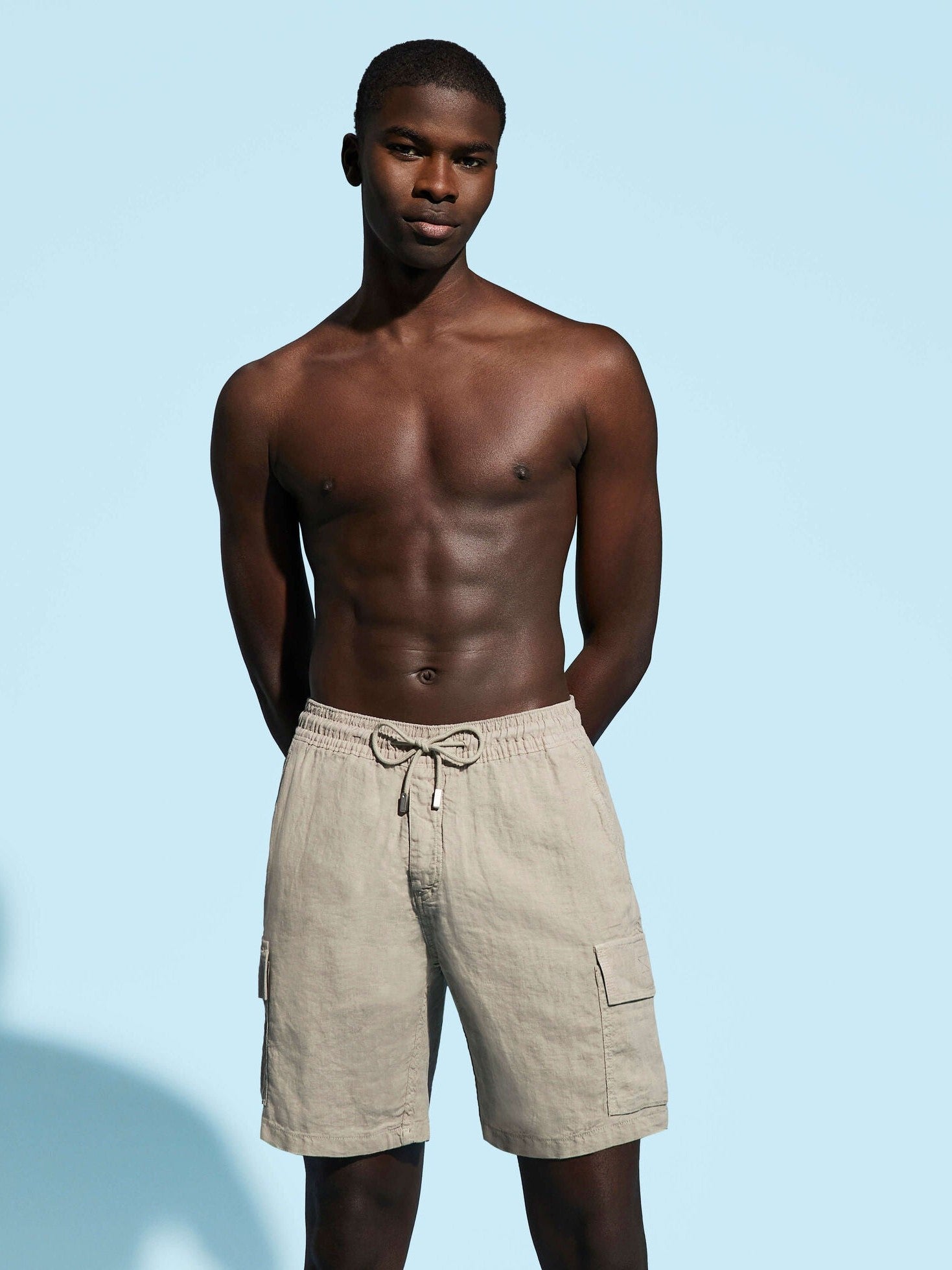 Men linen bermuda shorts cargo pockets