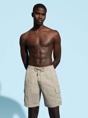 Men linen bermuda shorts cargo pockets
