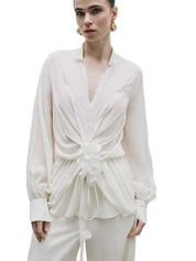 Ecru Lace Blouse with Floral Details