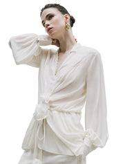 Ecru Lace Blouse with Floral Details