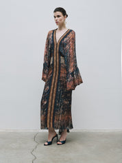 Patterned kimono dress with lace detail