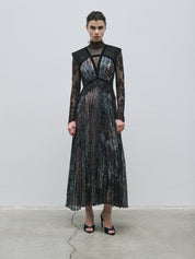 Patterned dress with lace details