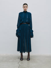 Pleated teal dress