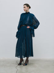 Pleated teal dress