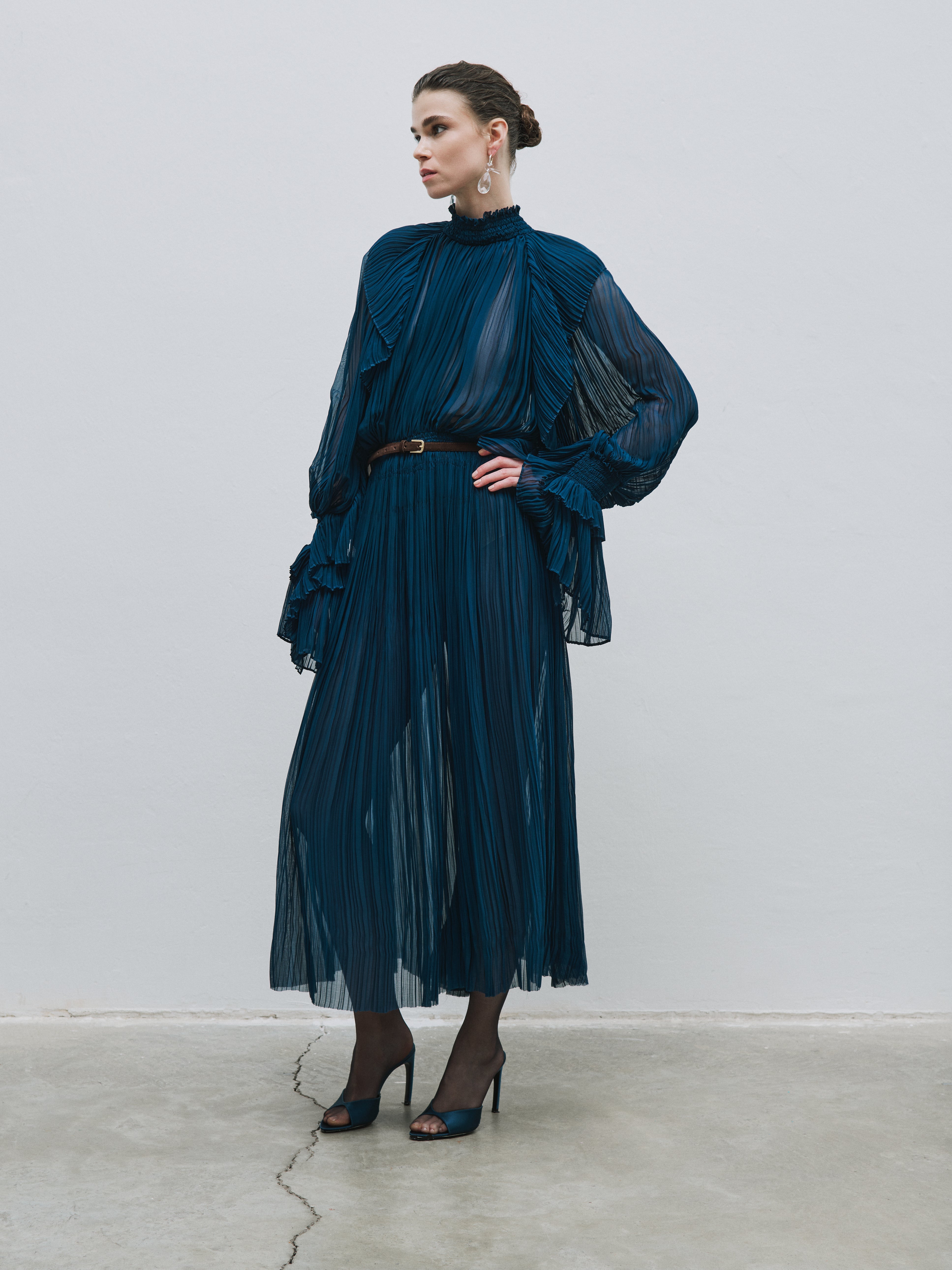 Pleated teal dress