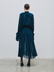 Pleated teal dress