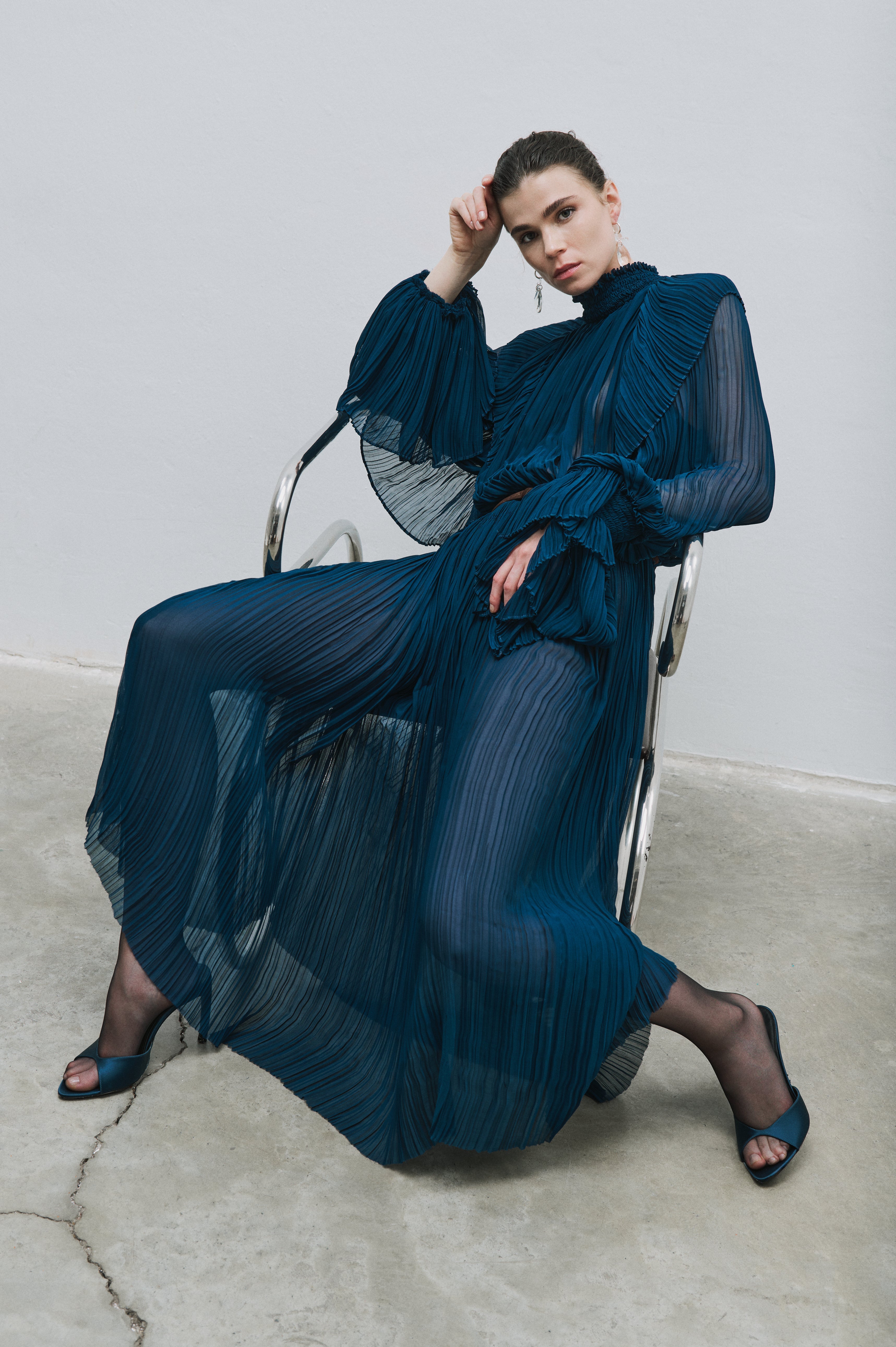Pleated teal dress