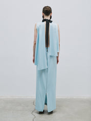 Stand-up collar back detail blue dress