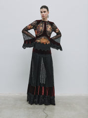 Floral pattern silk burnout velvet dress