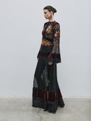 Floral pattern silk burnout velvet dress