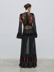 Floral pattern silk burnout velvet dress