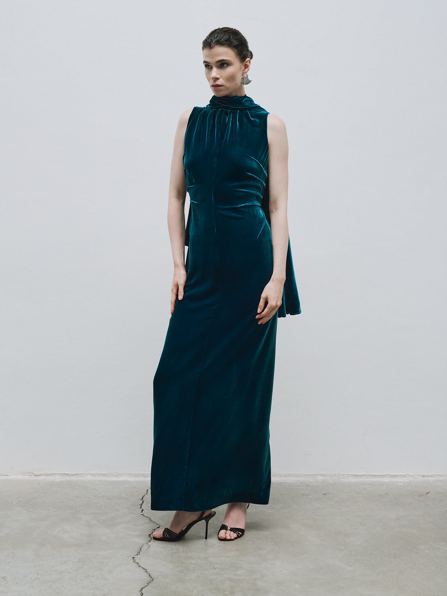 Draped cape detail backless velvet dress