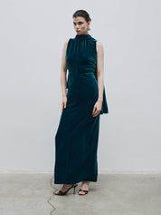 Draped cape detail backless velvet dress