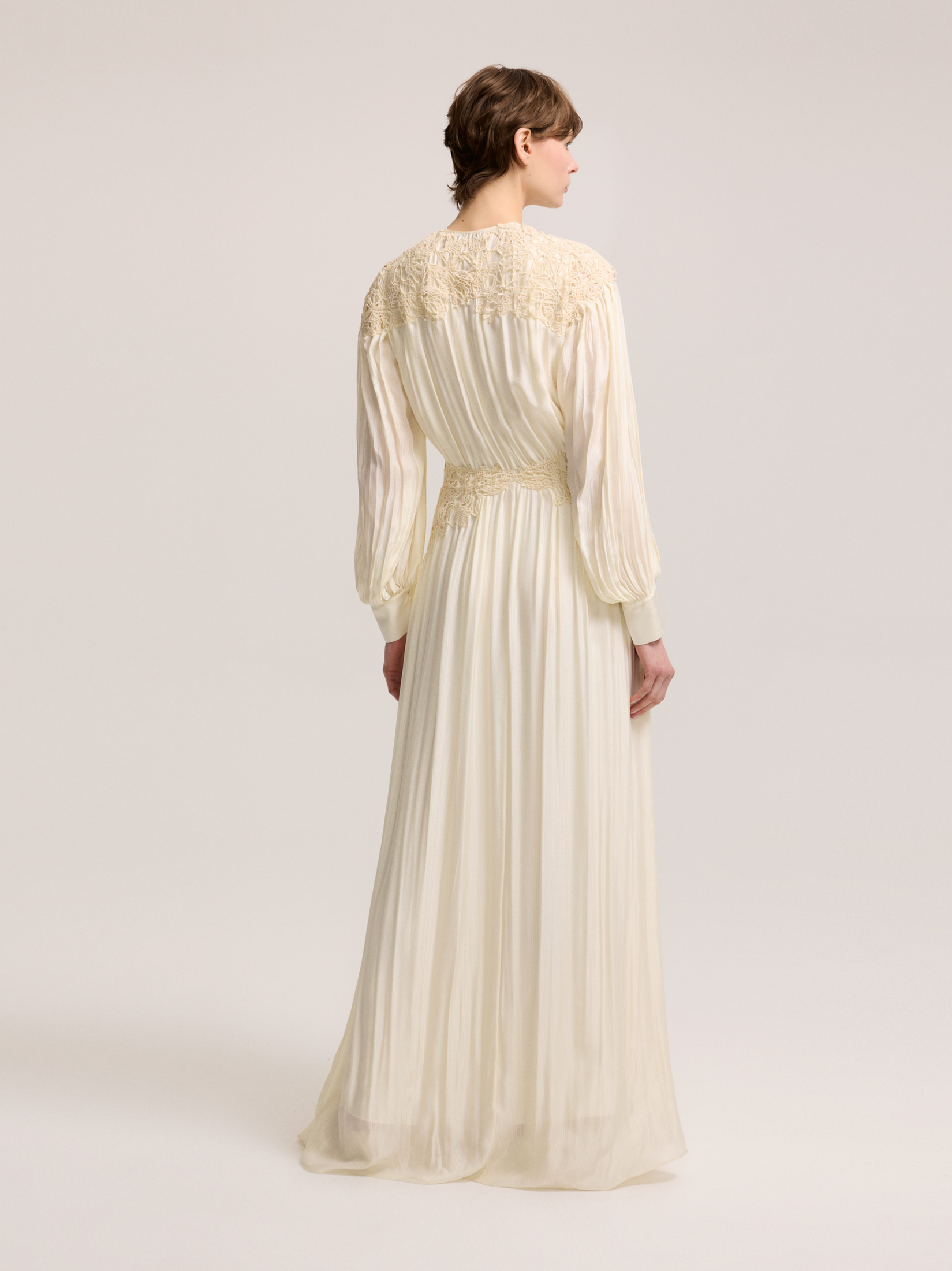 Lace embroidered silk dress