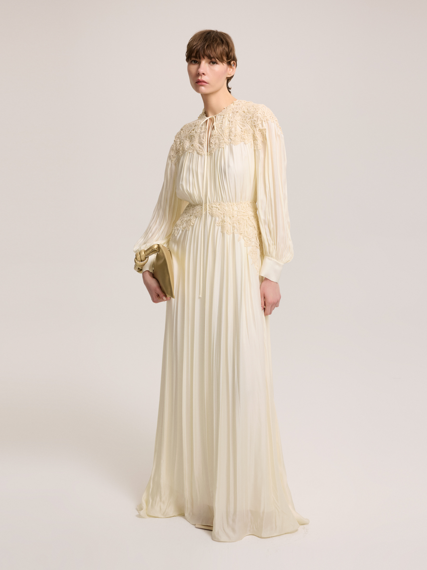 Lace embroidered silk dress