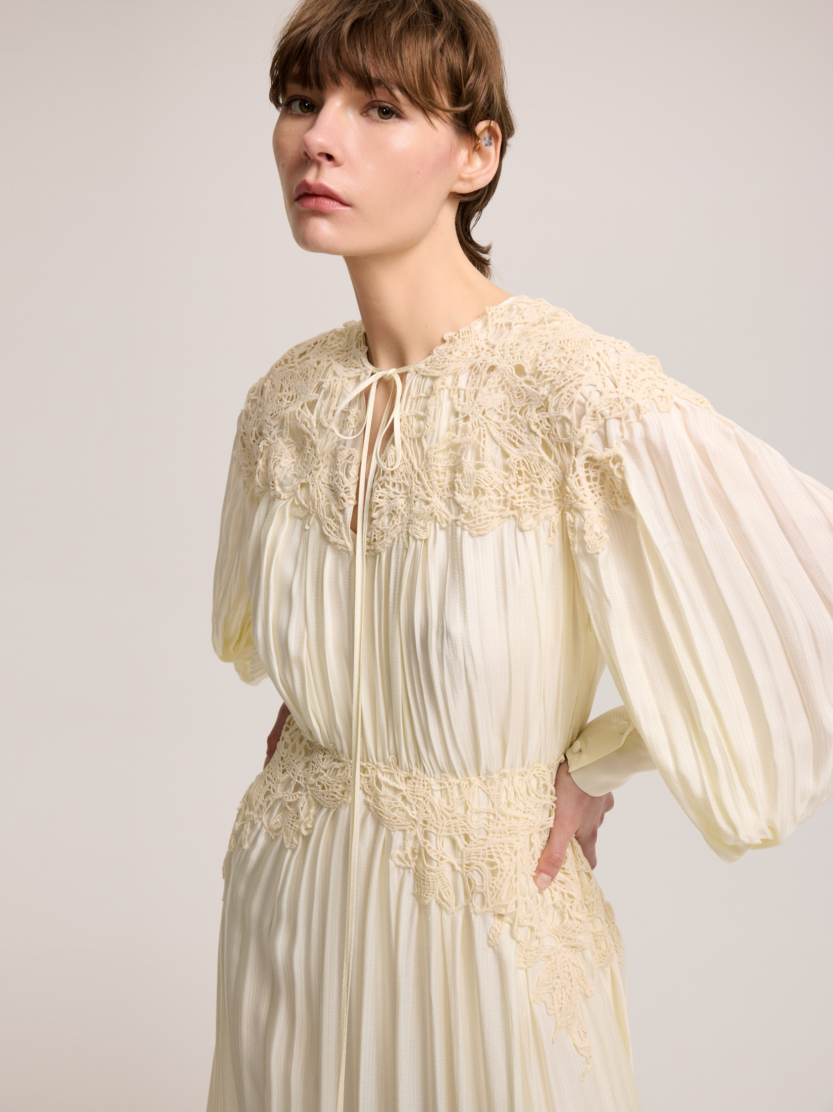 Lace embroidered silk dress