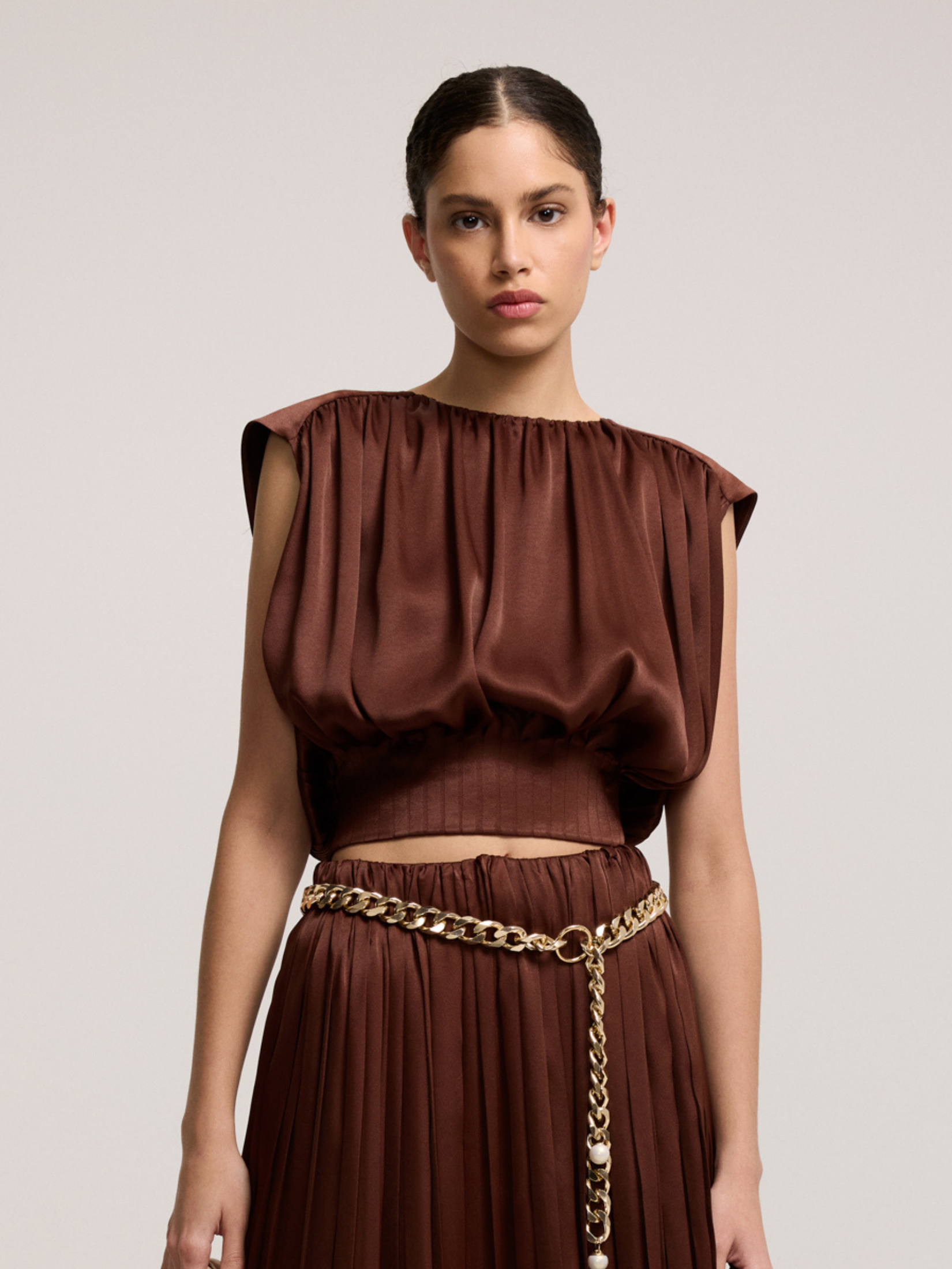 Brown elastic waist top
