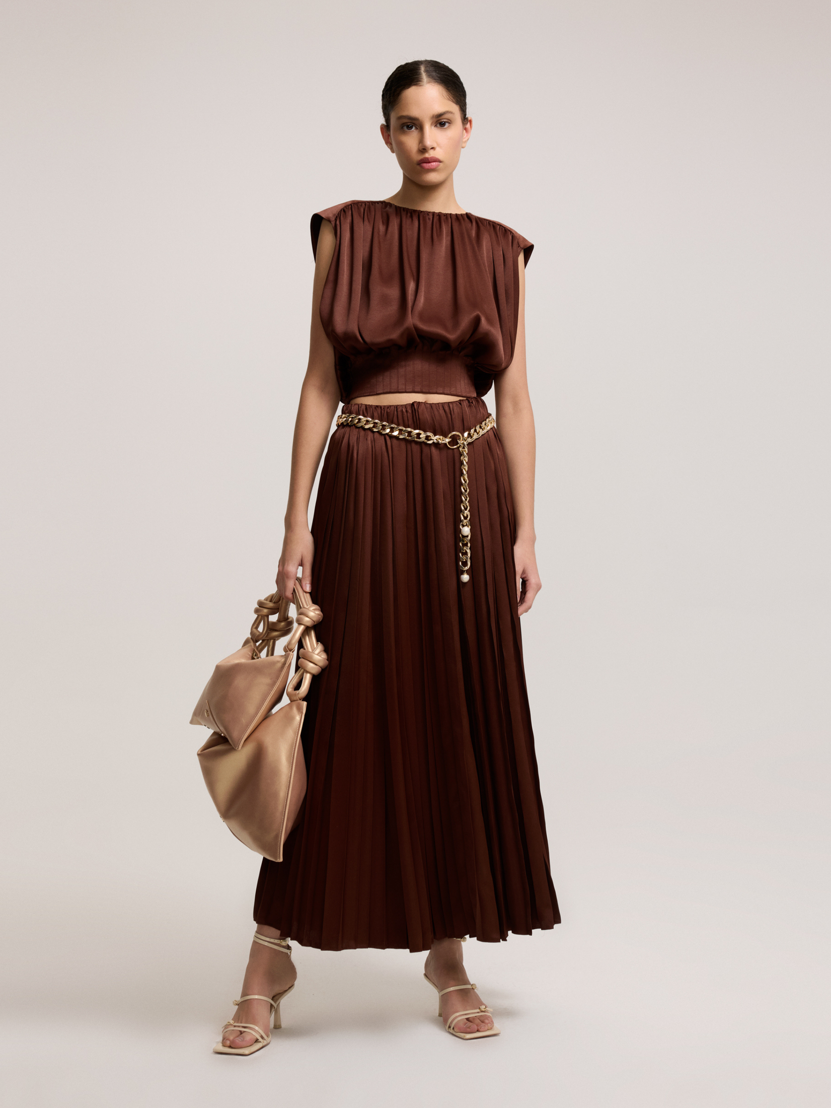 Brown elastic waist top
