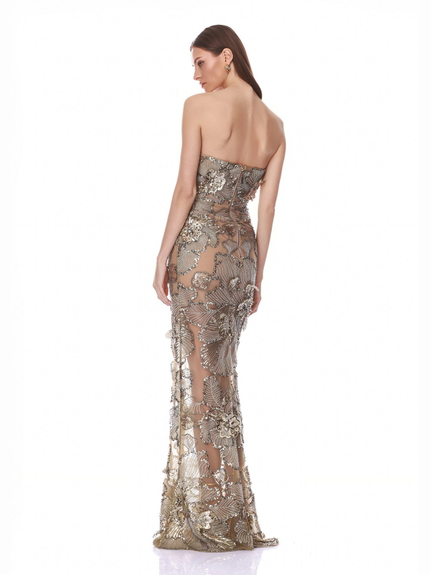 Tiffany sequin floral farah strapless maxi dress in sage