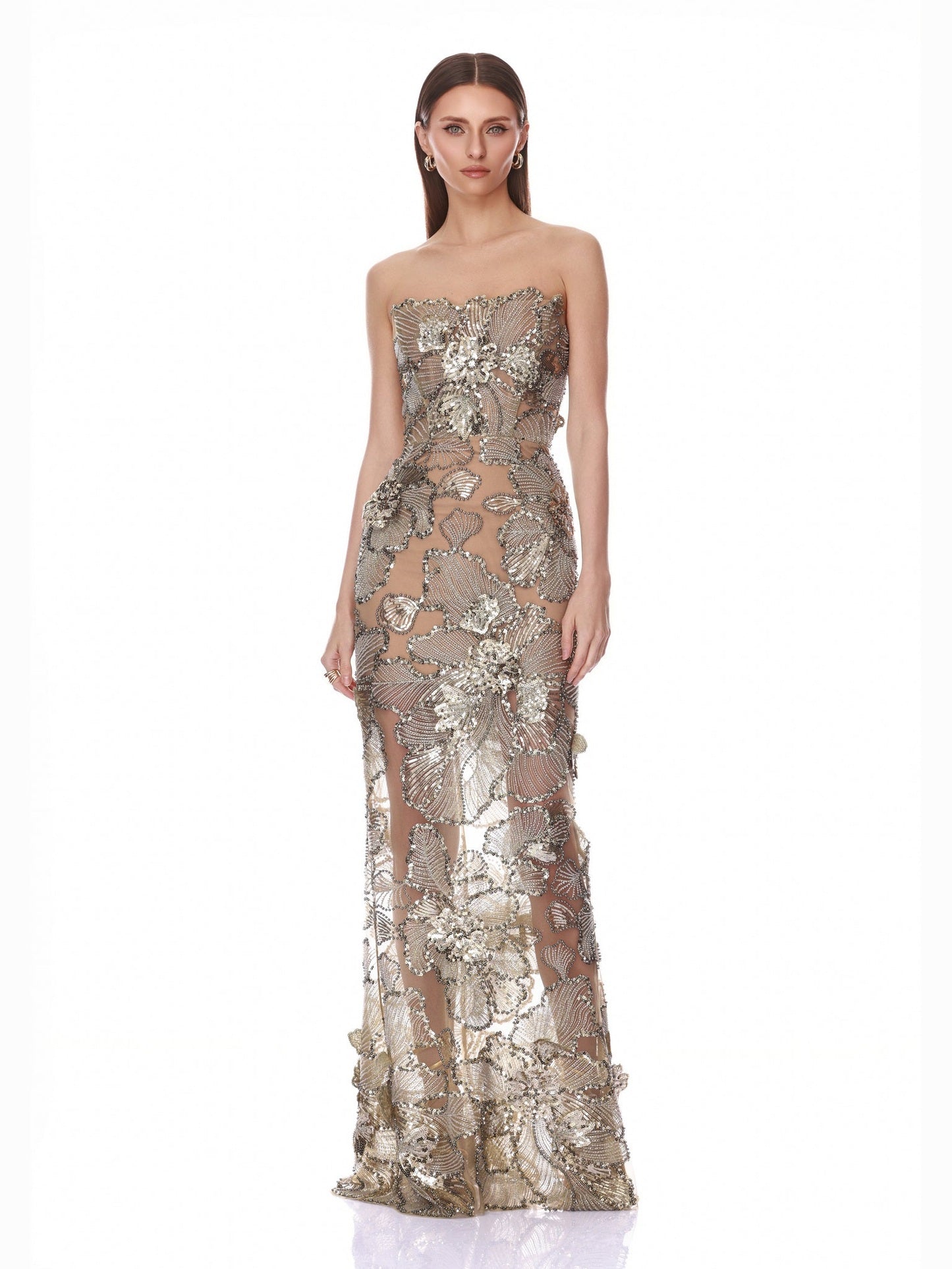 Tiffany sequin floral farah strapless maxi dress in sage