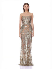 Tiffany sequin floral farah strapless maxi dress in sage