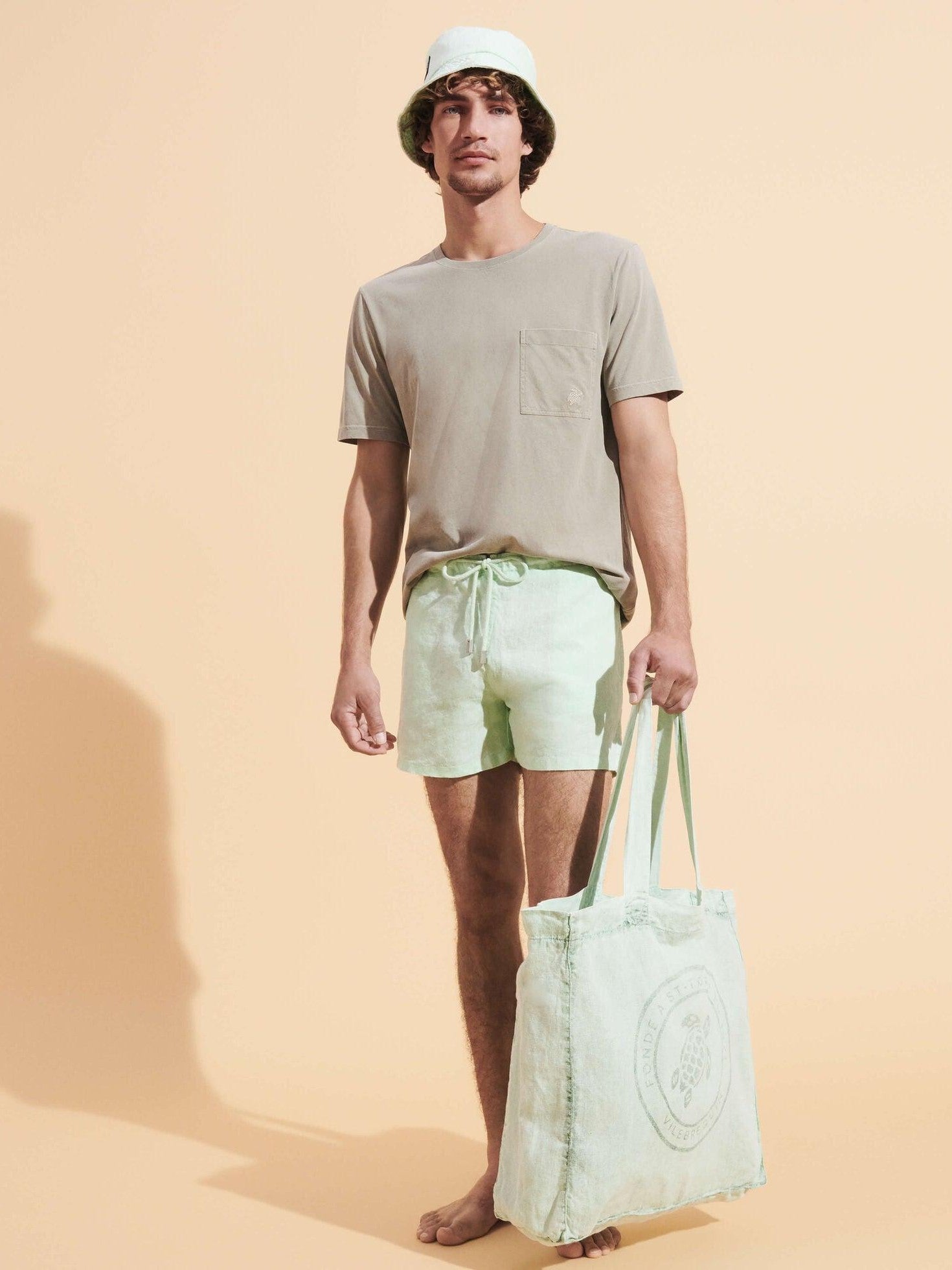Linen turtle unisex tote bag mineral dye