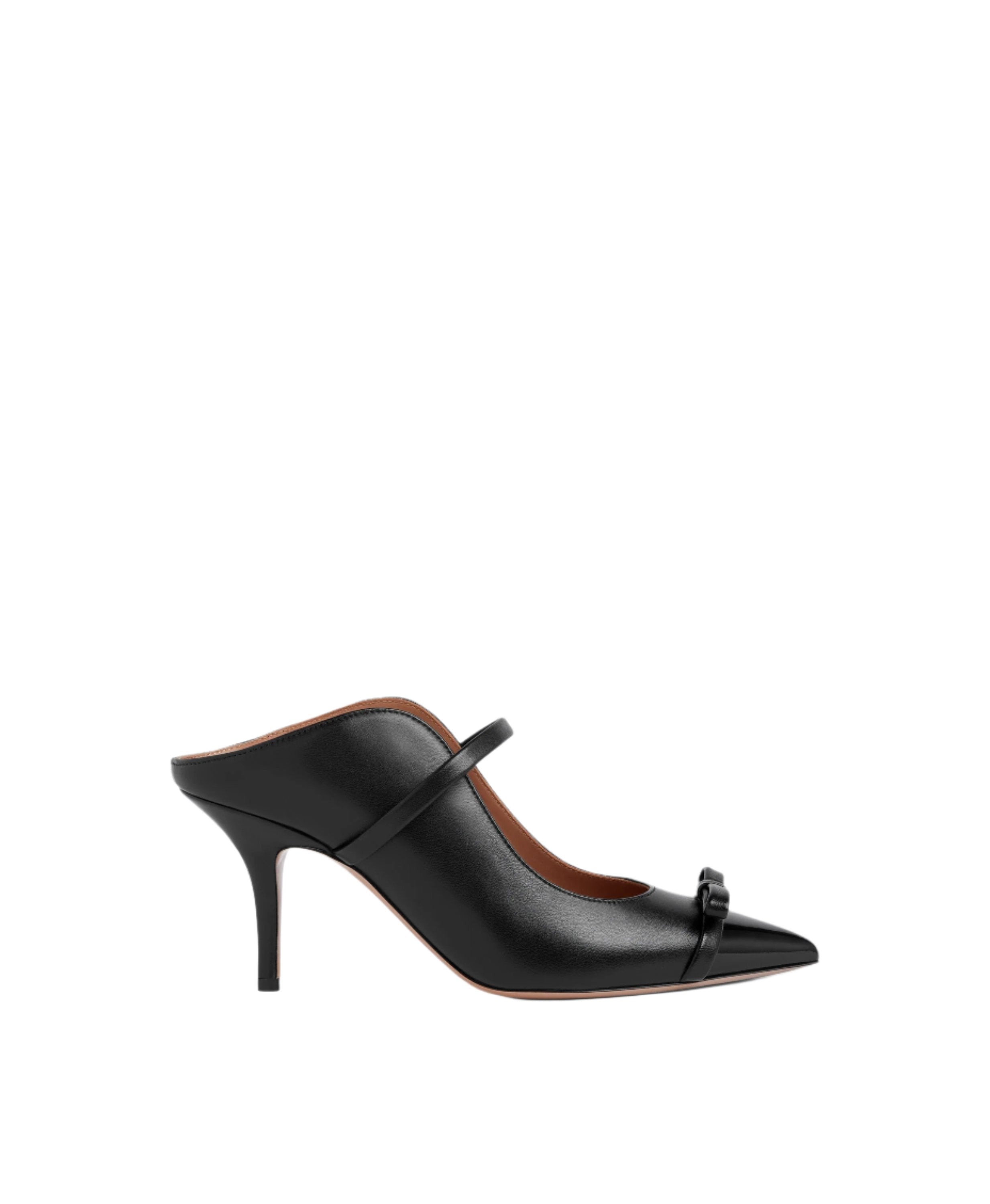 BLANCA 70 Black Leather Heeled Mules