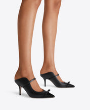 BLANCA 70 Black Leather Heeled Mules