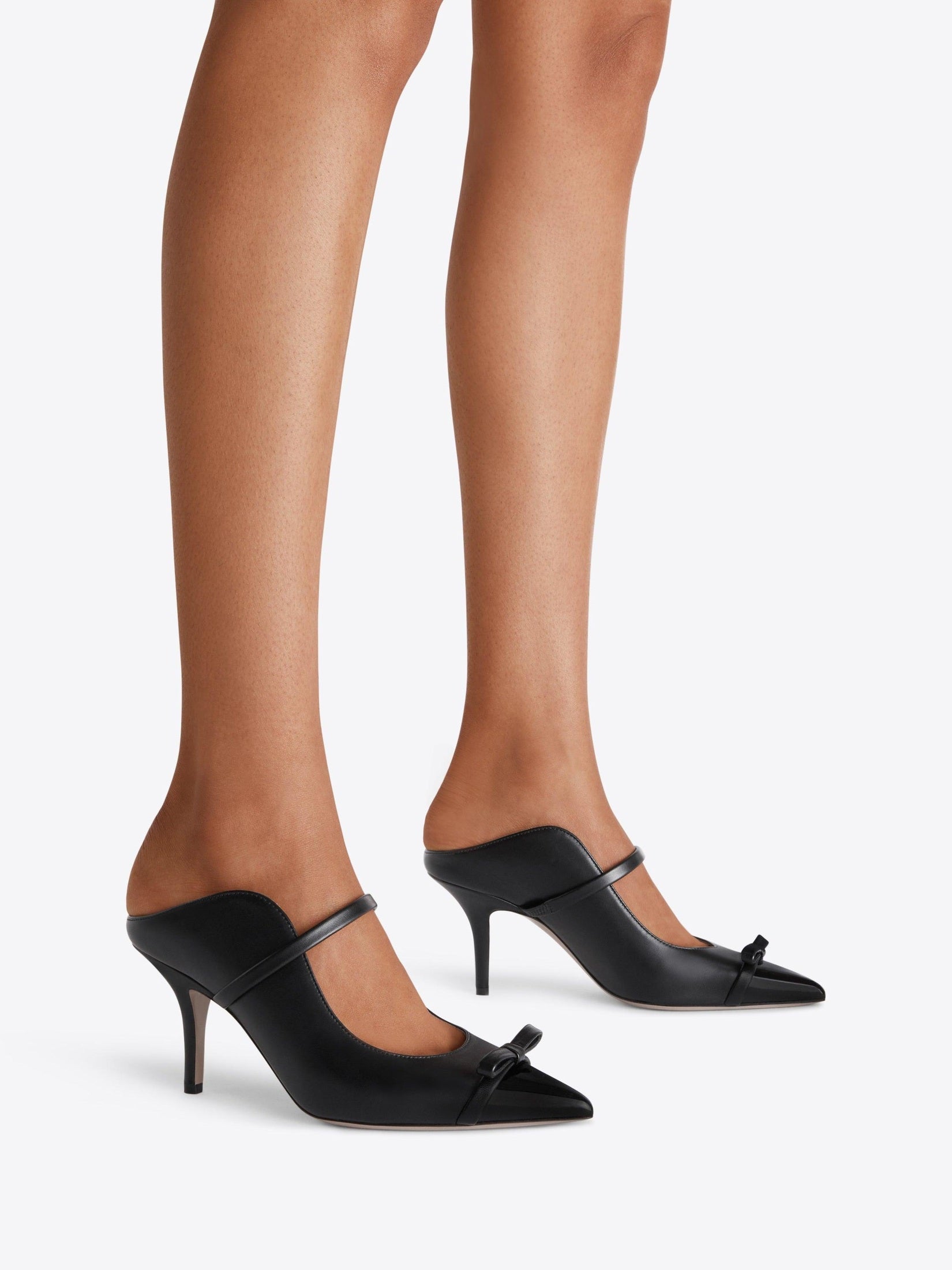 Blanca 70 black leather heeled mules