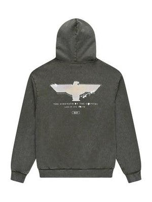 Spray paint eagle hoodie - khaki
