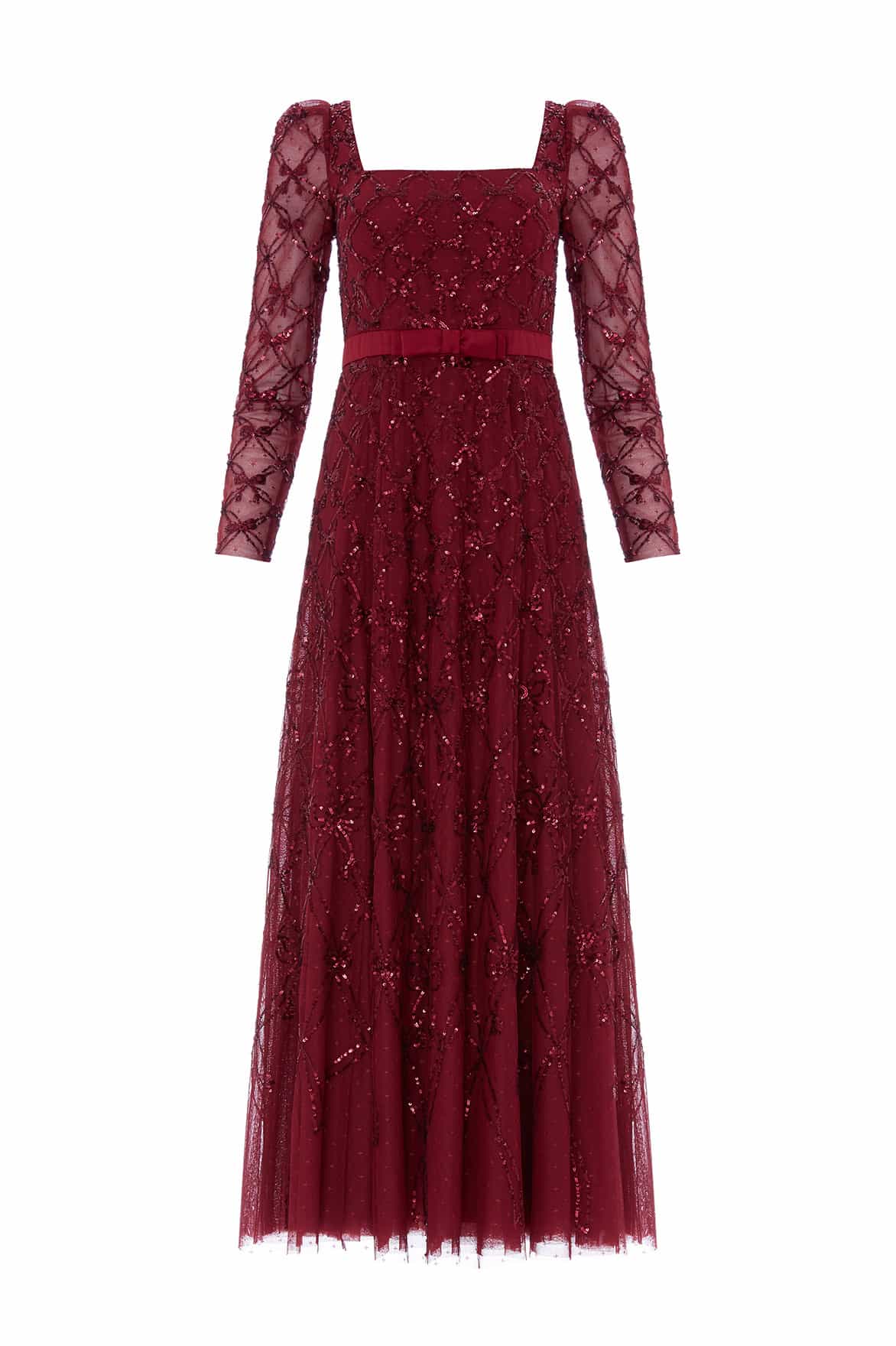Bow lattice long sleeve ankle gown