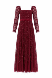 Bow lattice long sleeve ankle gown