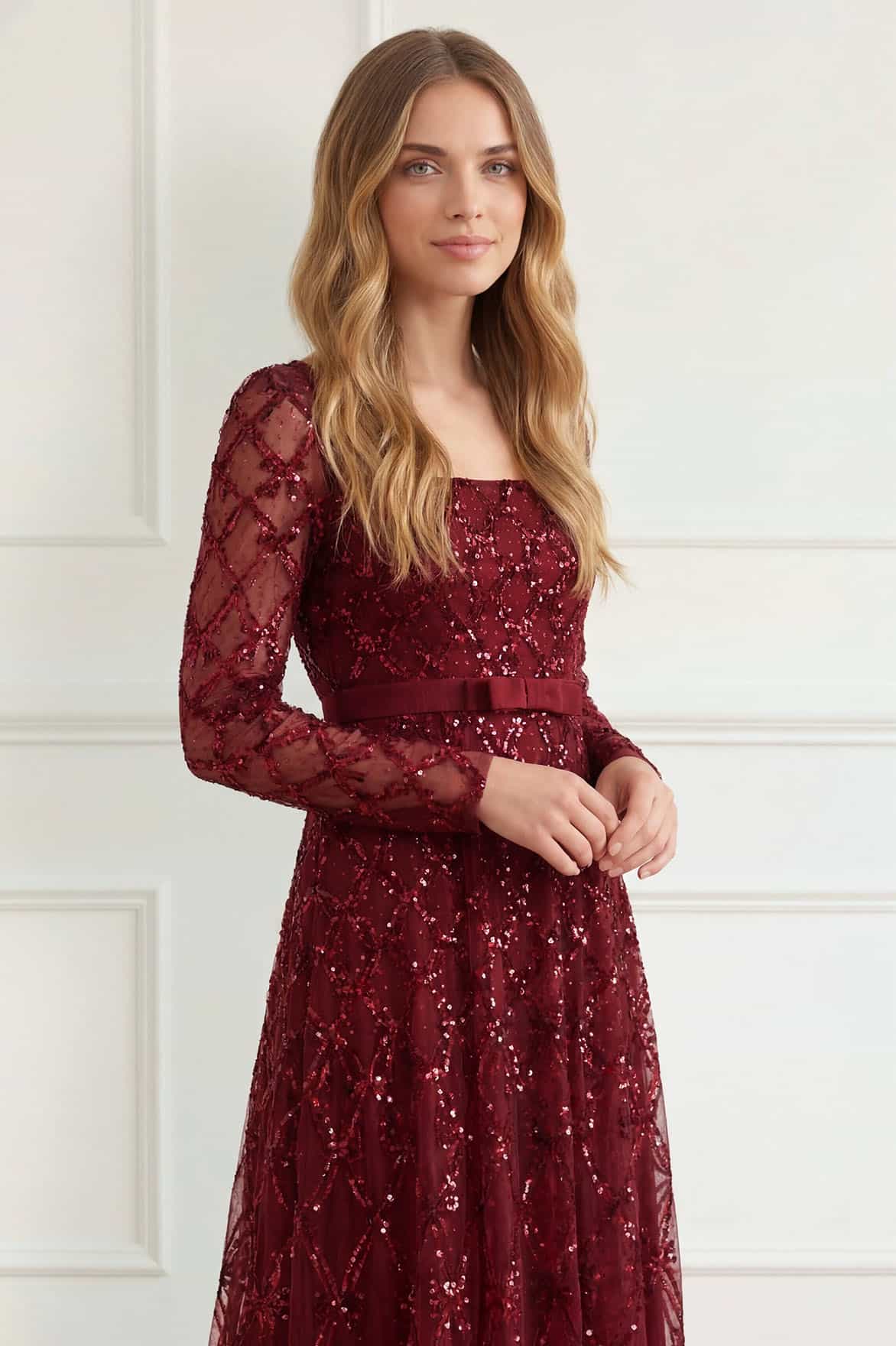 Bow lattice long sleeve ankle gown