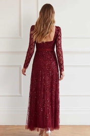 Bow lattice long sleeve ankle gown