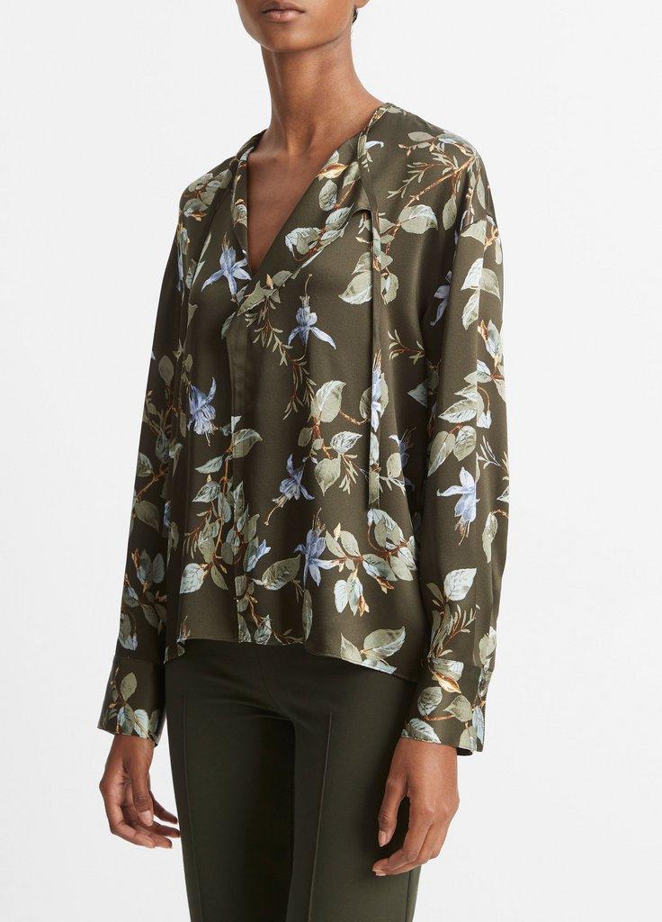 Bellflower Silk Draped Tie-Neck Blouse