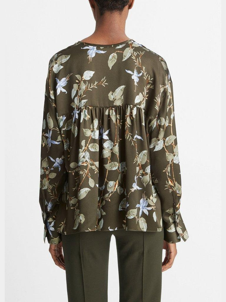 Bellflower silk draped tie-neck blouse