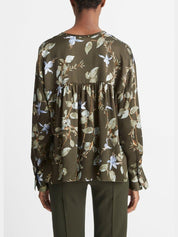 Bellflower silk draped tie-neck blouse