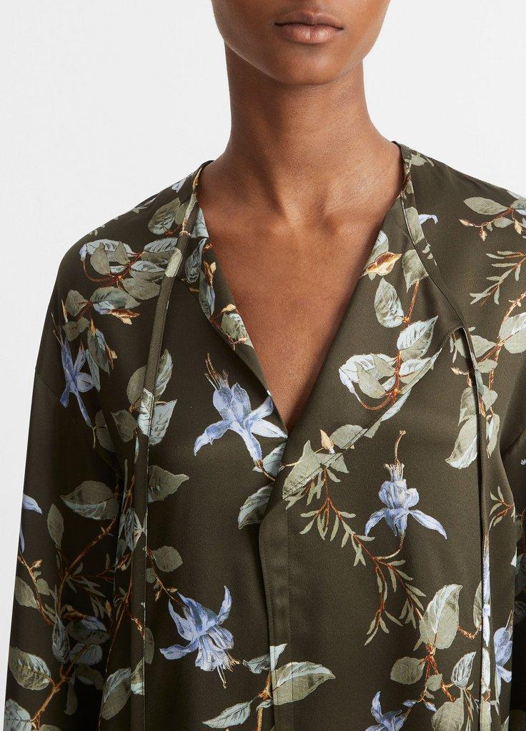 Bellflower Silk Draped Tie-Neck Blouse