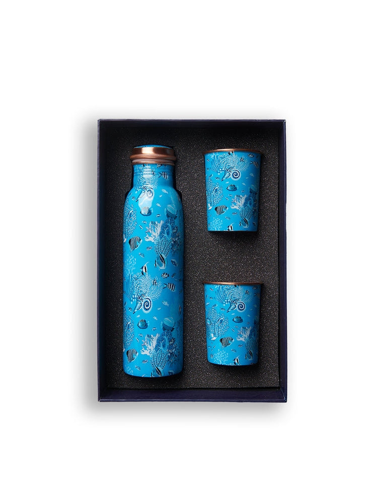 Red sea bottle and cups set 99.99% copper aqua