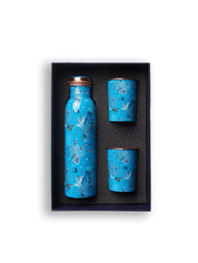 Red sea bottle and cups set 99.99% copper aqua
