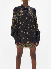 Button through blouson sleeve blouse
