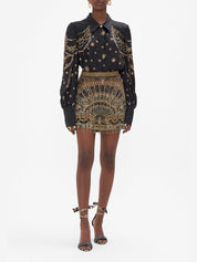 Button through blouson sleeve blouse
