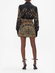 Button through blouson sleeve blouse