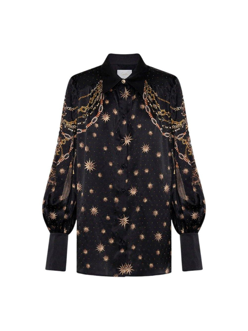 Button through blouson sleeve blouse