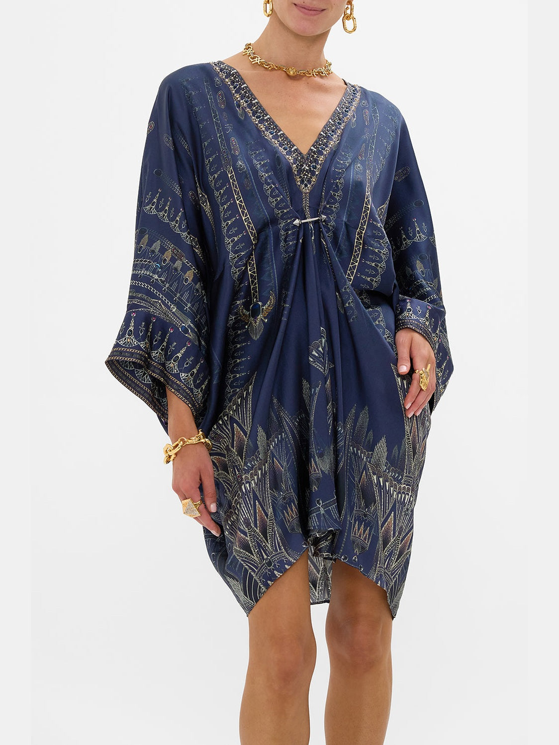 Pierced v neck short kaftan