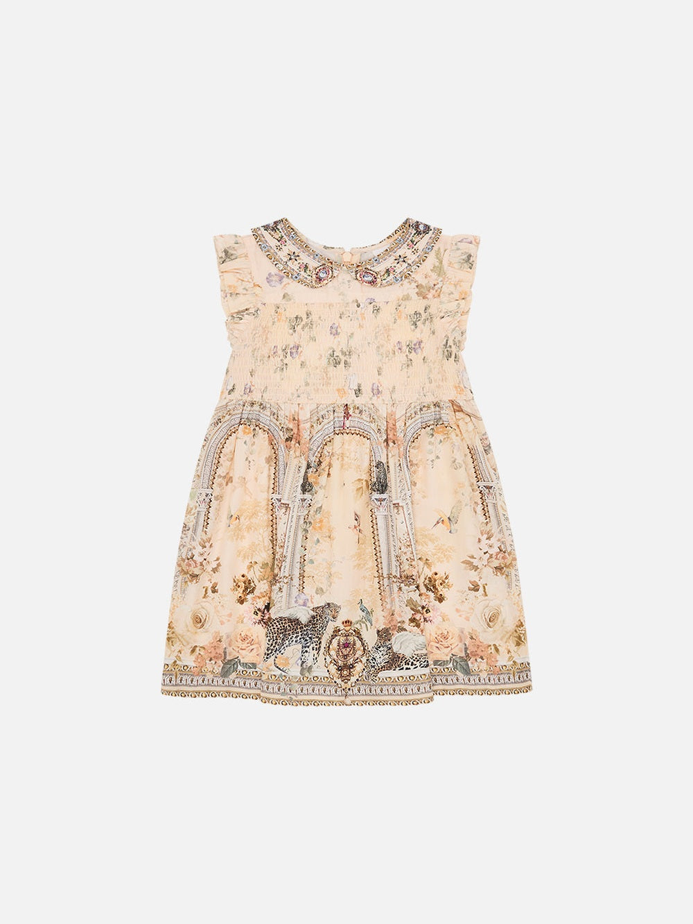 Kids shirred mini dress with collar