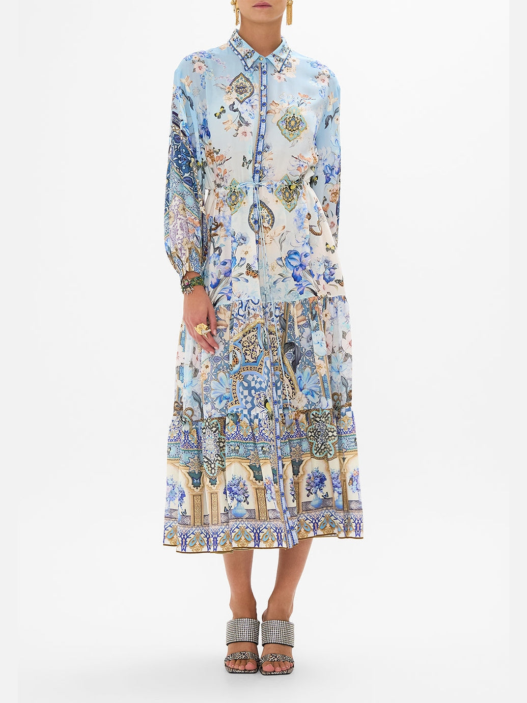 Tiered long shirt dress