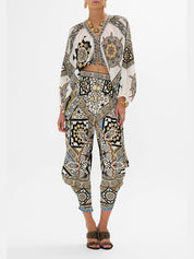 Lace up front blouson sleeve blouse