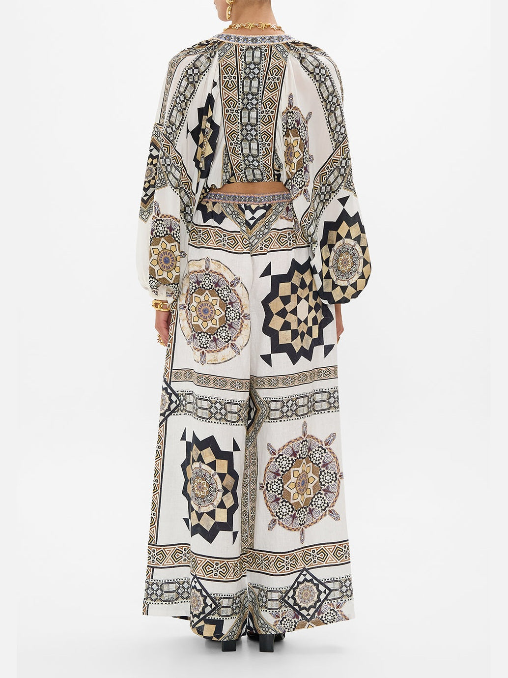 Lace up front blouson sleeve blouse