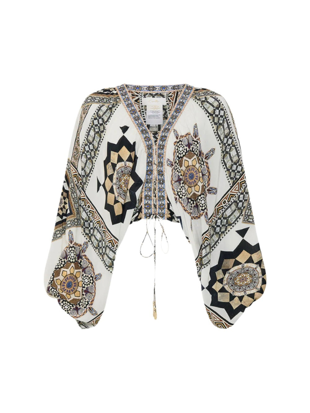 Lace up front blouson sleeve blouse